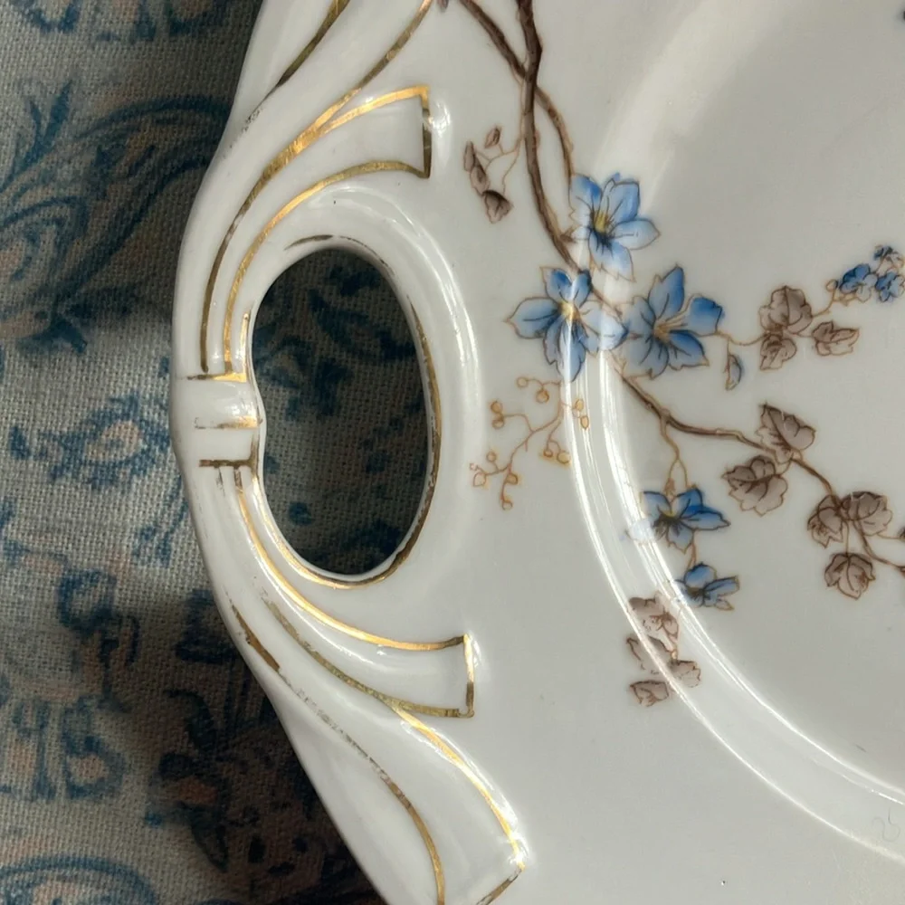 Limoges 5 piece dessert set sm platter + 4 8” plates antique French porcelain